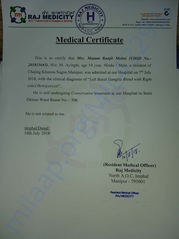 Medical certificate for my uncle
