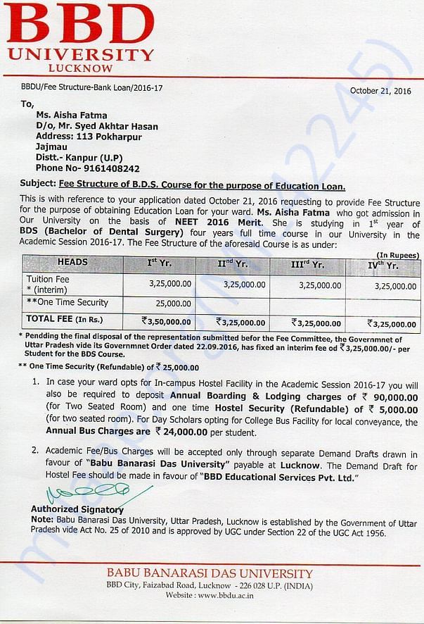 fee structure