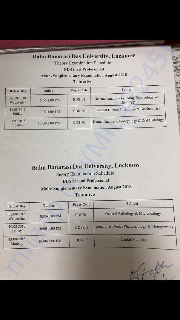 exam schedule