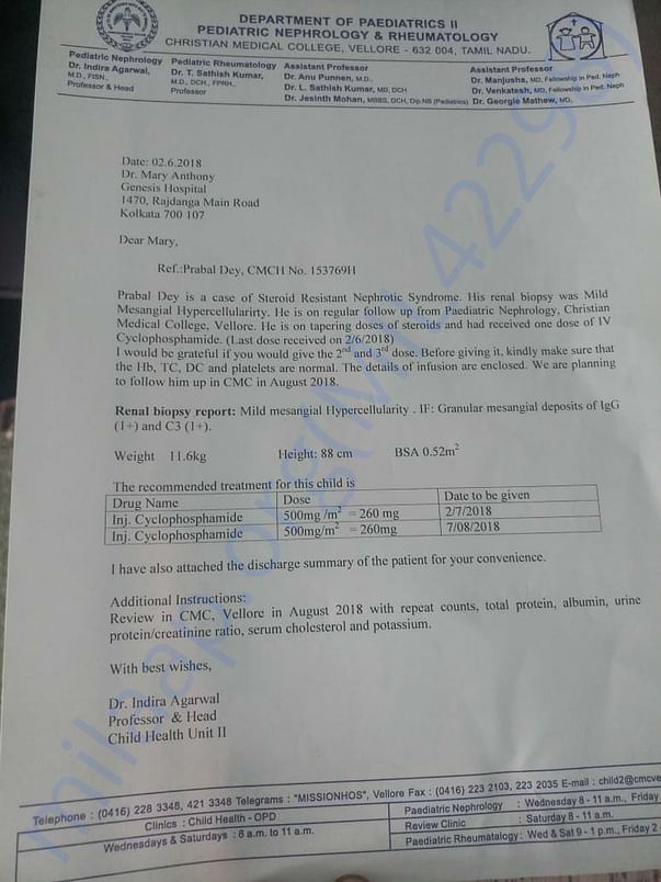 Diagnosis done by CMC Vellore