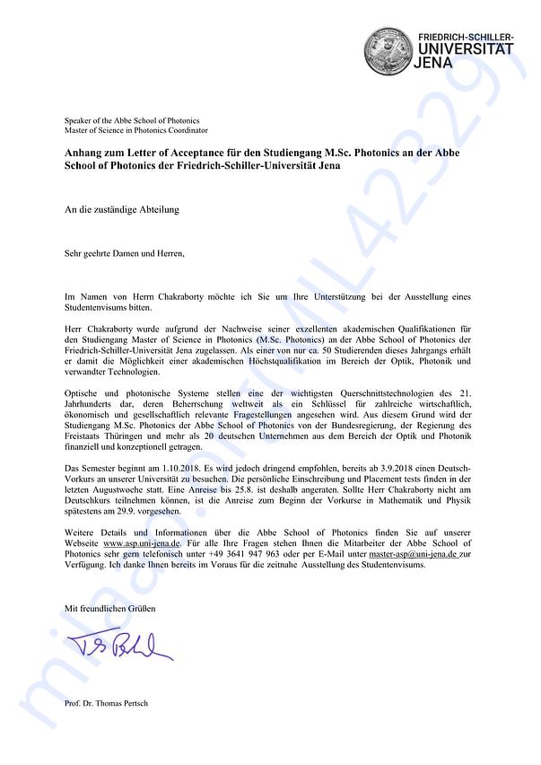Letter of Acceptance (in Deutsche)
