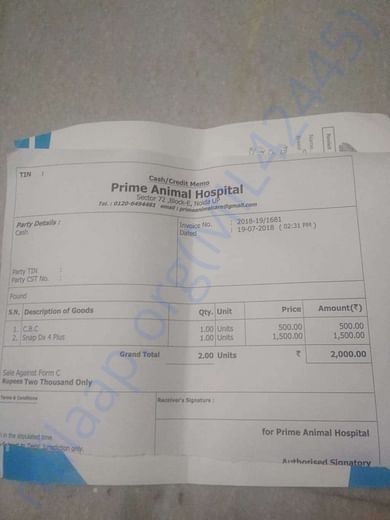 First day Bill from hospital