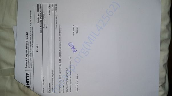 ICU Bill of K.S.Hegde hospital Mangalore.