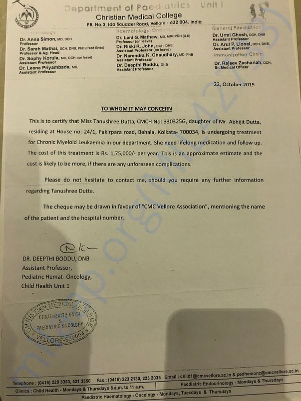 Vellore doctor’s certificate