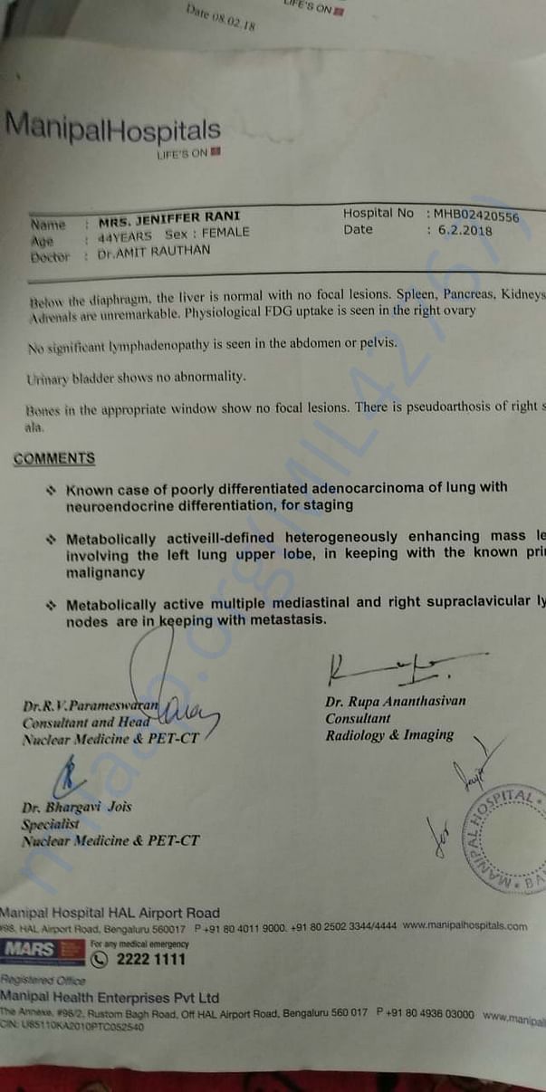 report from manipal hospital