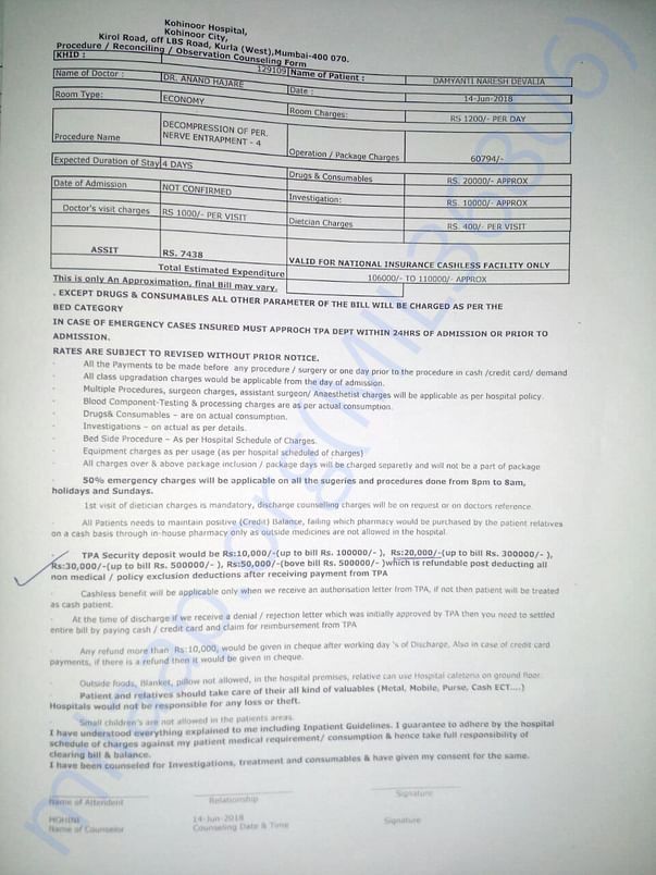 Kohinoor Hospital Estimation Details
