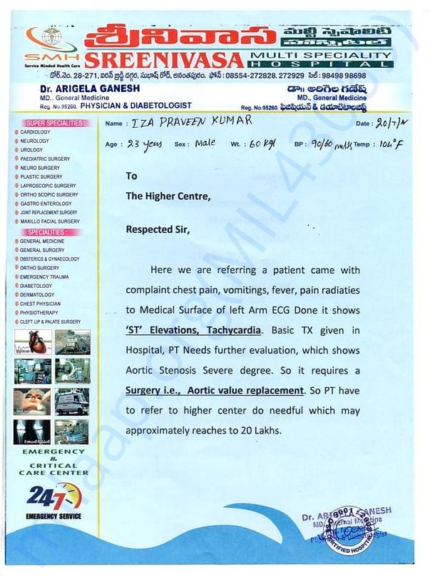 Cost Estimation document from the hospital
