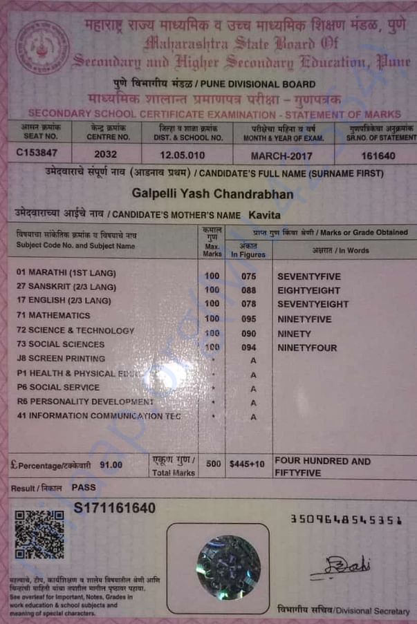 I have attached my 10th class markasheet