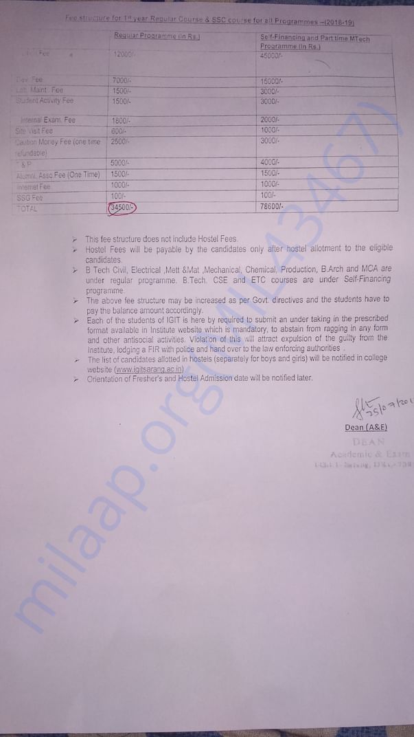 Detailed fee structure