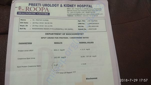 High Urine Protein Creatinine ratio