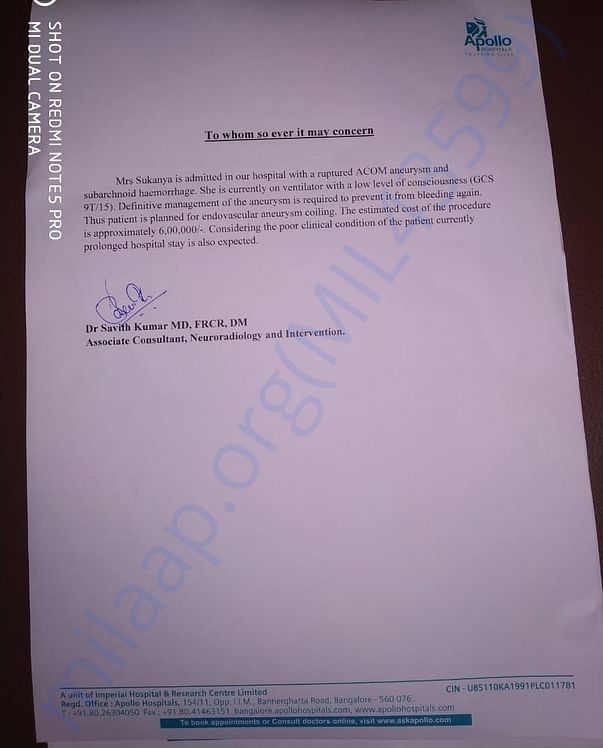 Letter from Apollo hospital