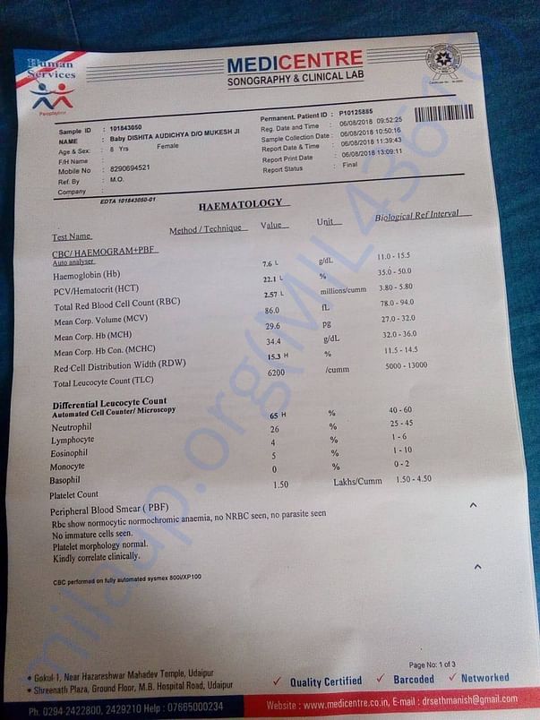 HEMATOLOGY REPORT 2 DATED 06/08/2018