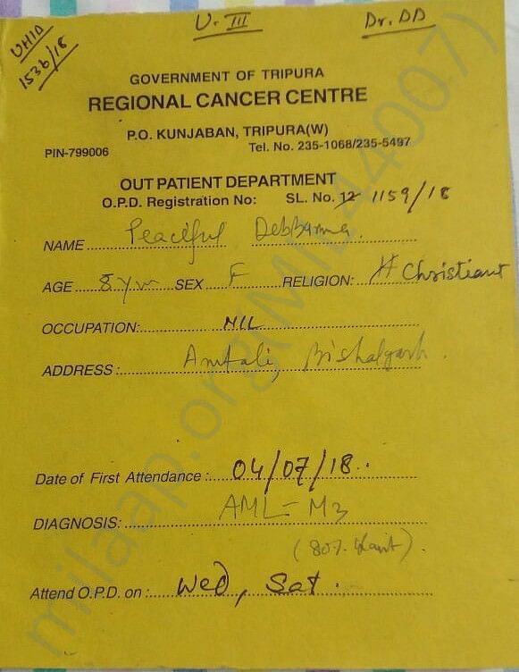 Admission letter to Cancer Hospital, Agartala from IGM Hospital