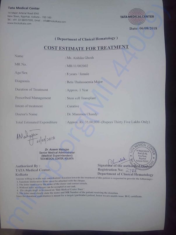 COST ESTIMATE FOR TREATMENT