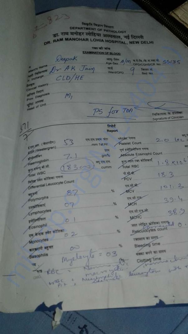 These are reports of Deepak no hospital gives a cost estimate