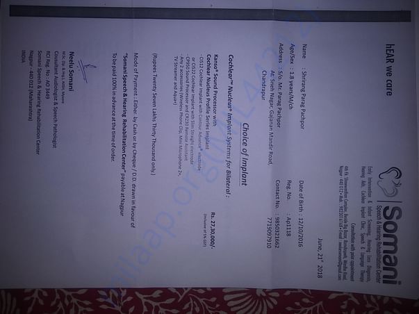 QUOTATION FOR DEVICE OF COCHLEA IMPLAT