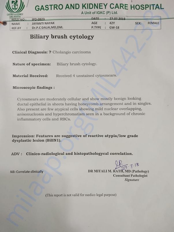 Biliary brush cytology