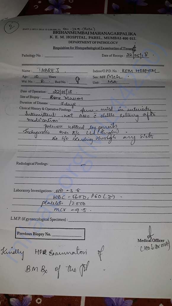 Kem histopathology examination report