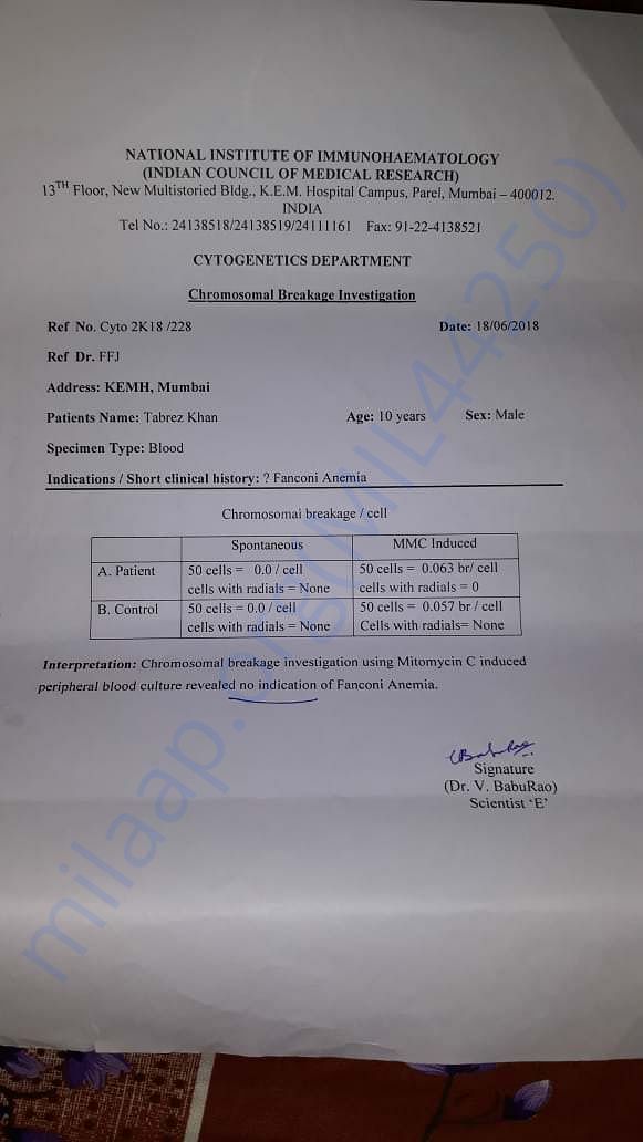 Chromosomal breakage investigation report