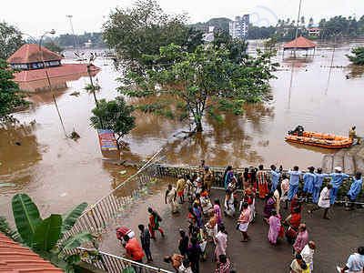 Temples and public buildings submerged in flood water