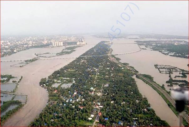 An aeriel view of the floods in Aluva after heavy rains