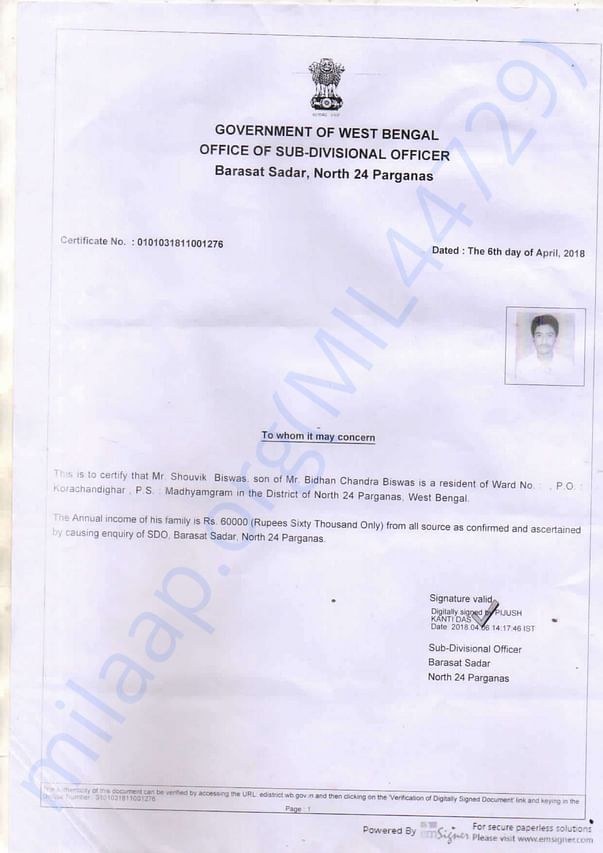 Income Certificate