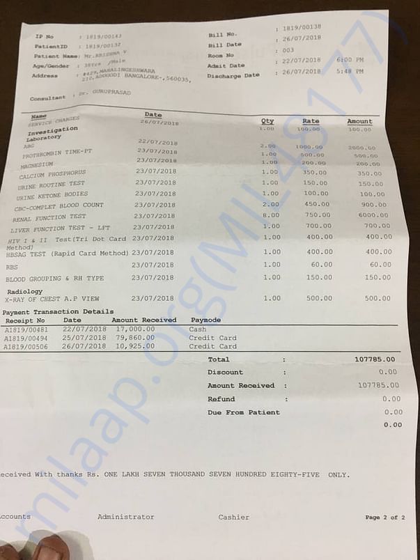 Krishna's final bill in Pulse Hospital Page 2