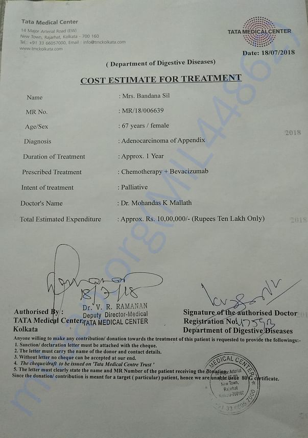 Cost estimate for chemotherapy