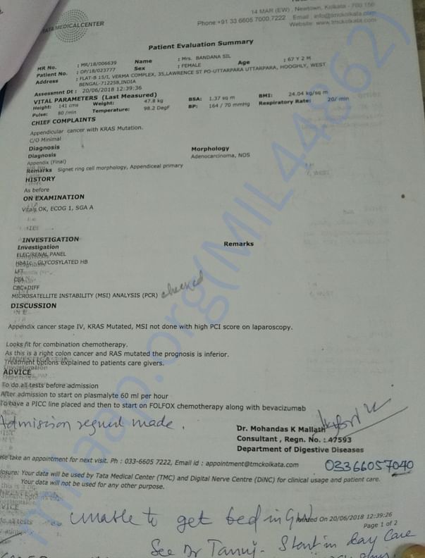 Admission order for chemotherapy