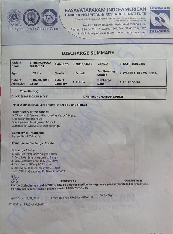 Help my wife from CANCER with Chemotherapy and Radiation therapy