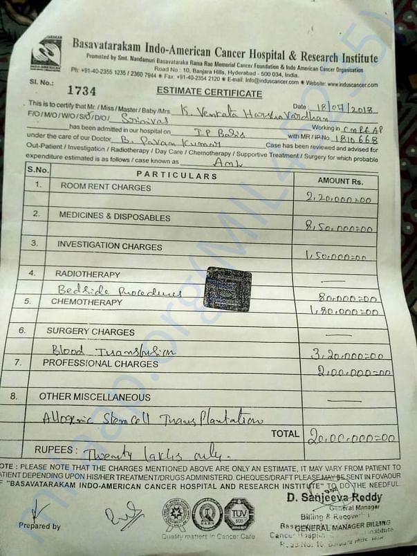 This is the estimation statement given by the hospital