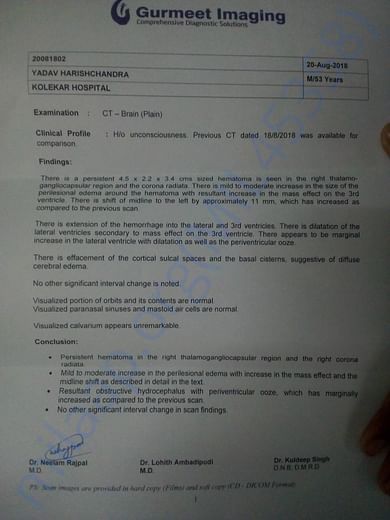 CT scan report of 20-8-2018