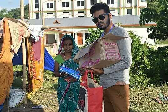 Sanitary napkin distribution among flood victims