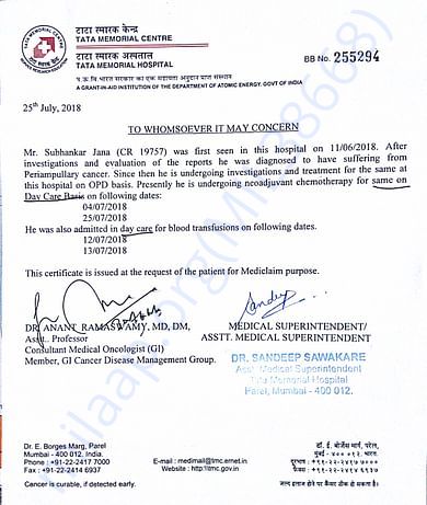 Medical certificate for 1st and 2nd Chemo