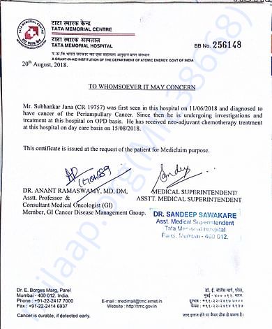 Medical certificate for 3rd Chemo