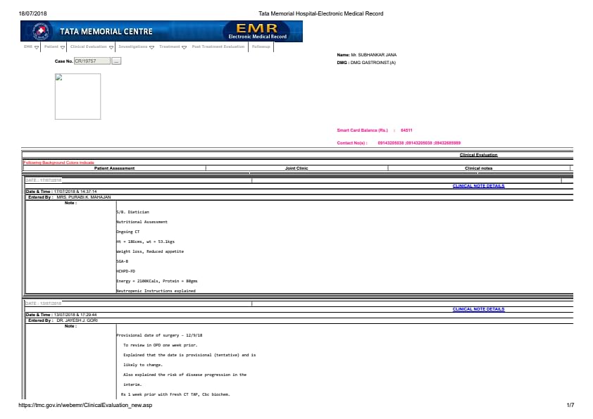 Online Medical Report Tata Memorial Hospital