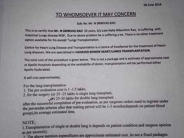 Help Srinivas for Lungs Transplantation
