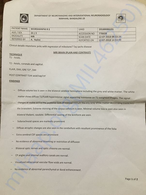 Diagnosis from NIMHANS
