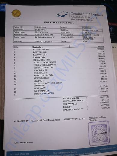 Final Bill of hospital # Continental Hospital