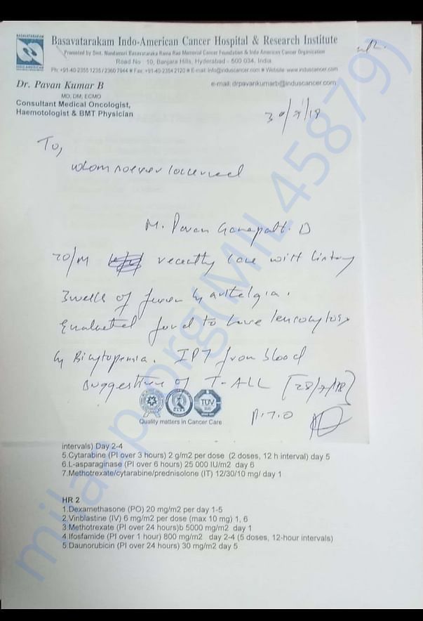Admitted in Basavatarakam indo American cancer hospital