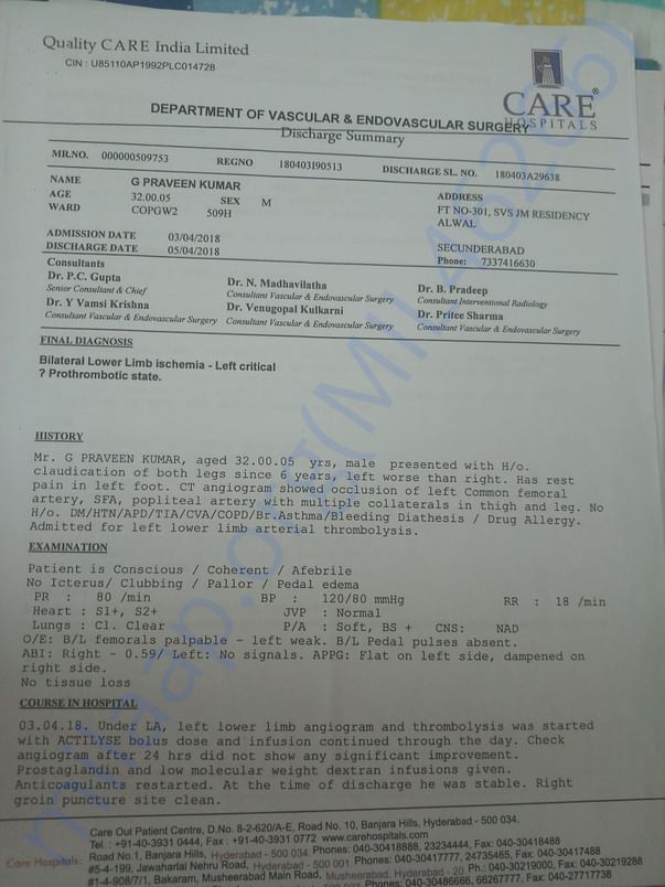 Thromolysis Surgery - Discharge Summary