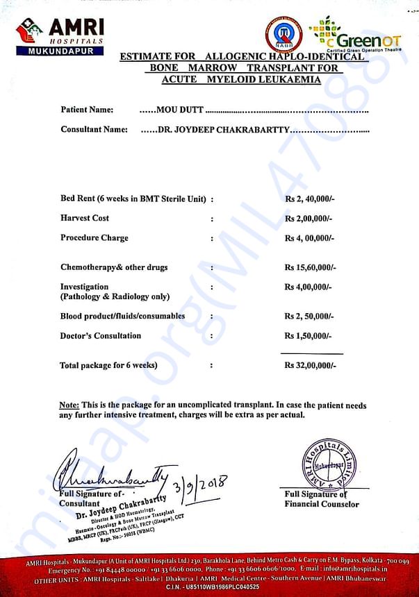 Estimate for Bone Marrow Transplant
