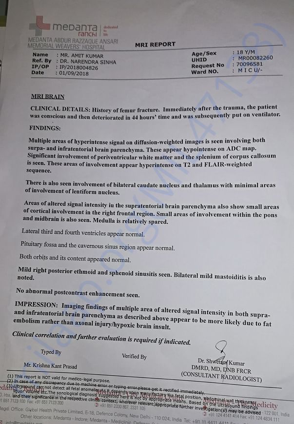 MRI Report of the patient