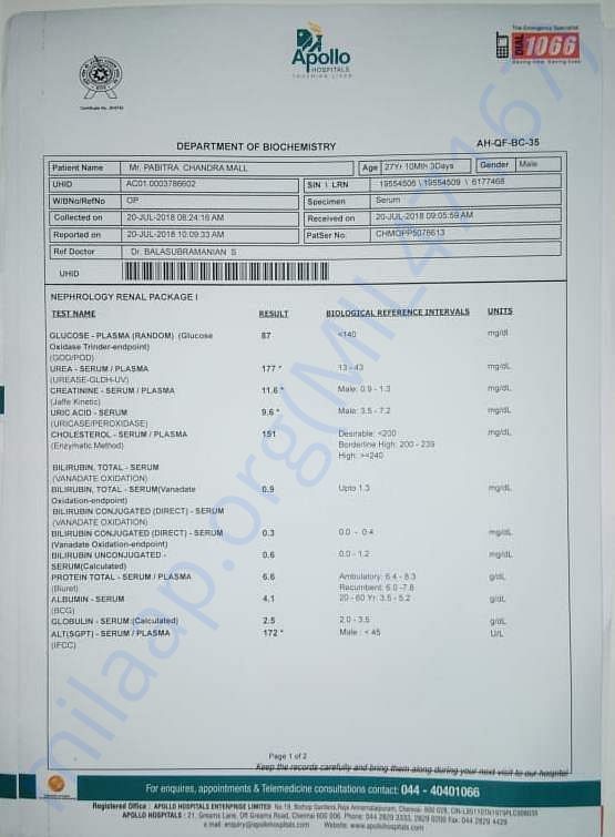 Creatinine level 11.6, HG 8.4