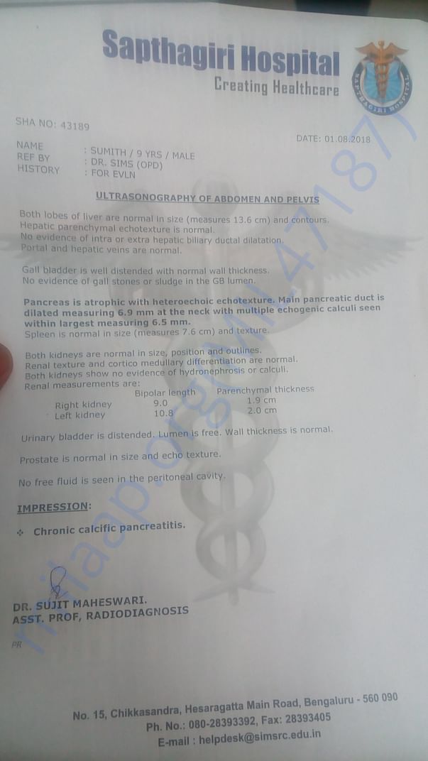 Diagnosis for Sumith 1