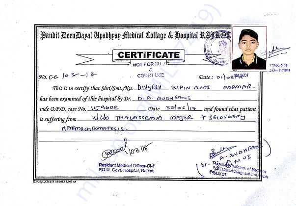 certificate of Thalassemia