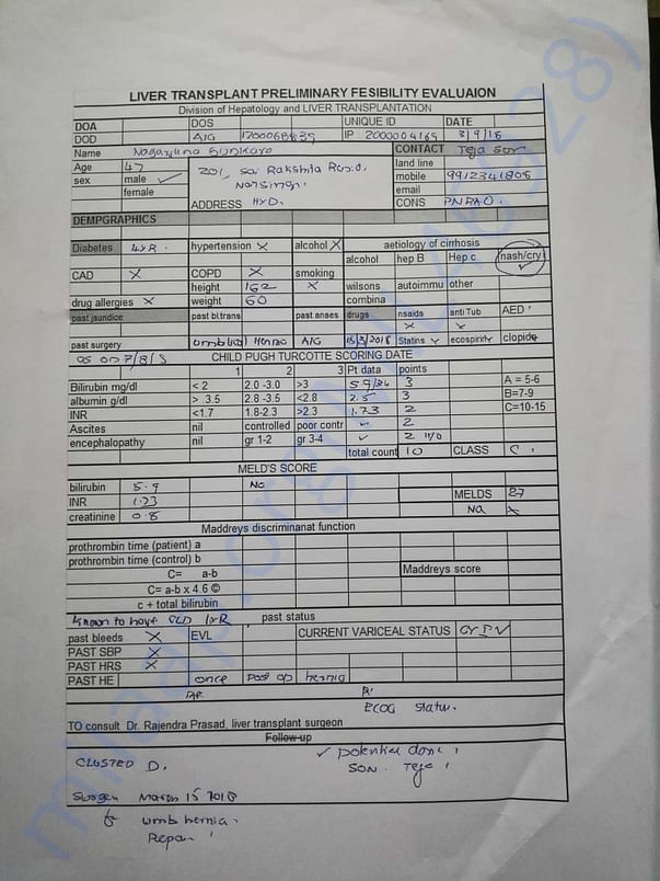LIVER TRANSPLANT PRELIMINARY FEASIBILITY EVALUATION