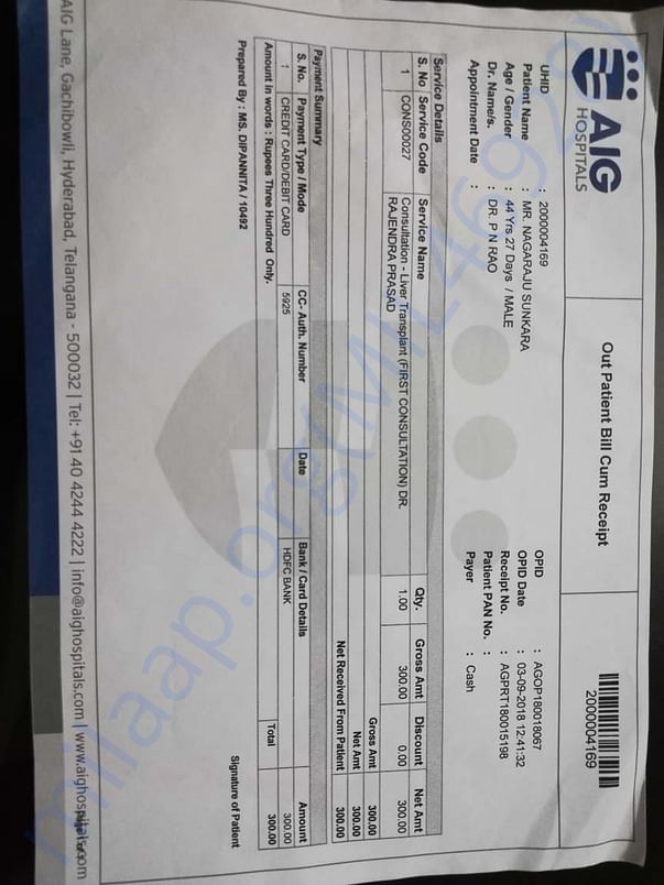 LIVER TRANSPLANT CHIEF CONSULTATION FEE