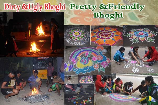 rangoli replacing dirty bhogi
