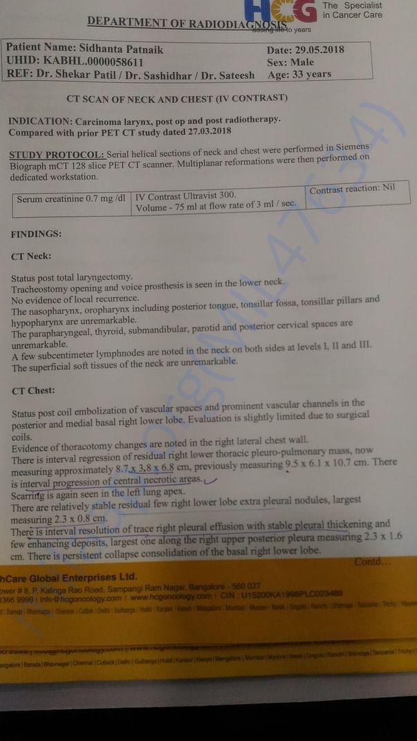 CT Scan Contd. After 3 Chemo Sessions